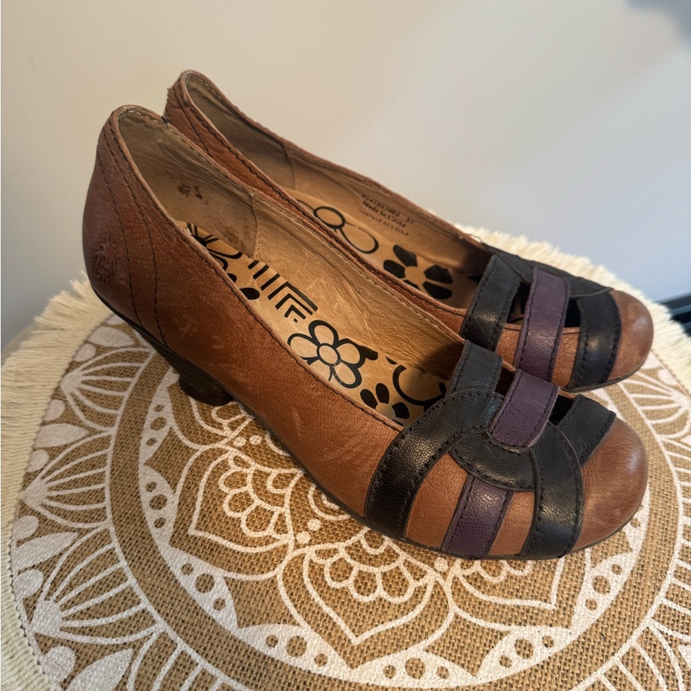 FLY LONDON Women's Heels Shoes Brown Leather Size 37 = 6.5/7